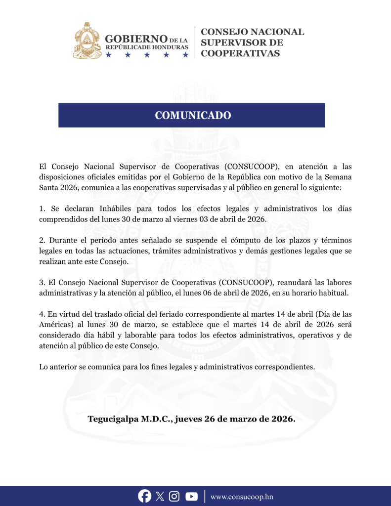 Comunicado Días Inhábiles